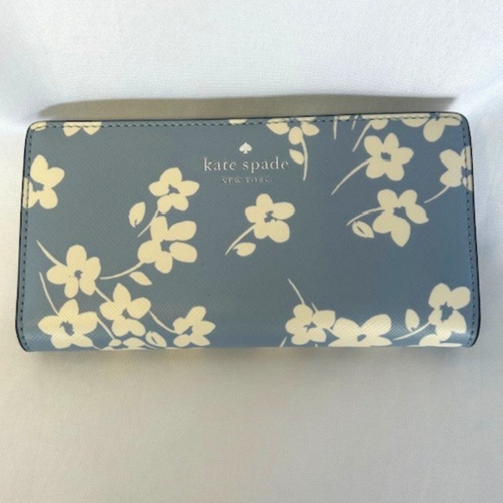 NEW Kate Spade, Dana Sweet Flora - Large Slim Bifold Wallet, Muted Blue
